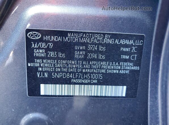 5NPD84LF7LH510015 2020 HYUNDAI ELANTRA Серый Вид подкапотного пространства