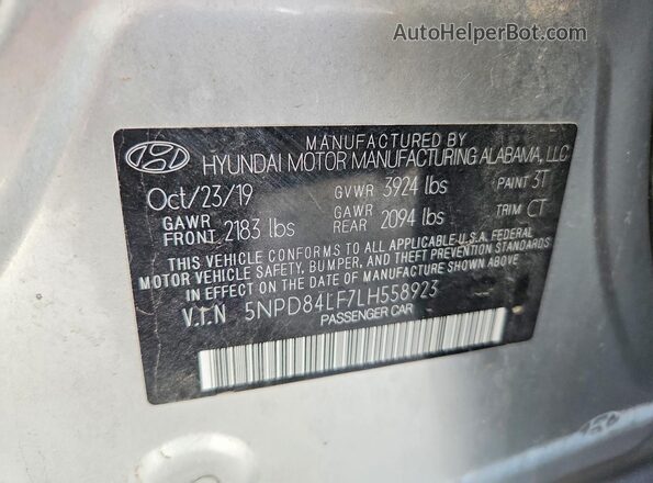 5NPD84LF7LH558923 2020 HYUNDAI ELANTRA Gray Engine compartment view