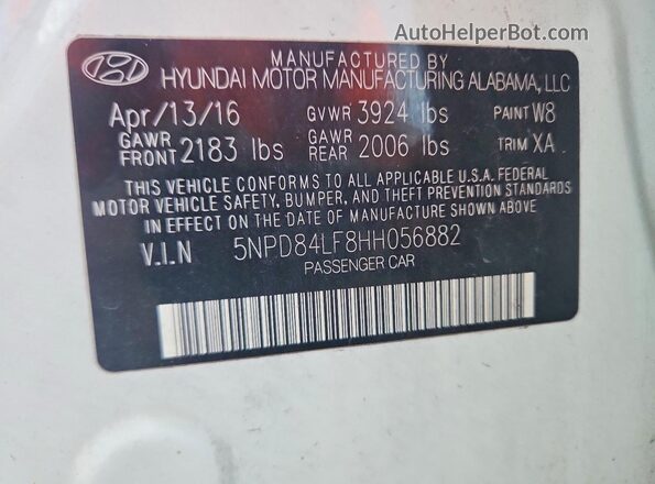 5NPD84LF8HH056882 2017 HYUNDAI ELANTRA White Вид підкапотного простору