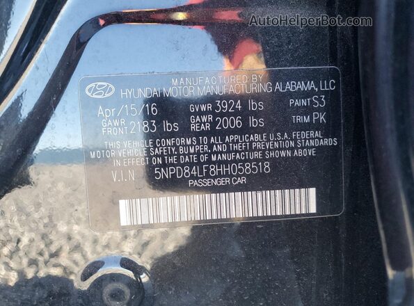 5NPD84LF8HH058518 2017 HYUNDAI ELANTRA Black Вид підкапотного простору