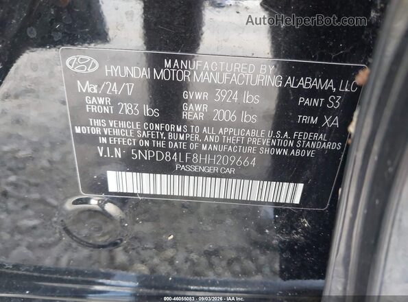 5NPD84LF8HH209664 2017 HYUNDAI ELANTRA Черный Вид подкапотного пространства