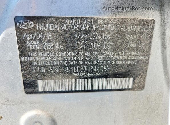 5NPD84LF8JH344052 2018 HYUNDAI ELANTRA Silver VIN sticker view