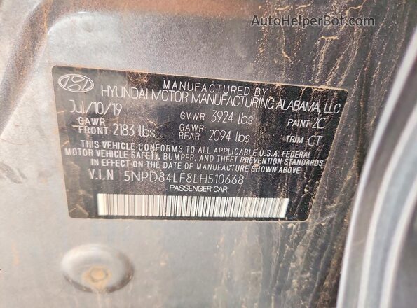 5NPD84LF8LH510668 2020 HYUNDAI ELANTRA Gray Շարժիչի բաժամունքի տեսք