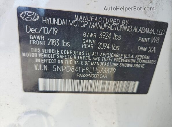 5NPD84LF8LH573379 2020 HYUNDAI ELANTRA White Շարժիչի բաժամունքի տեսք