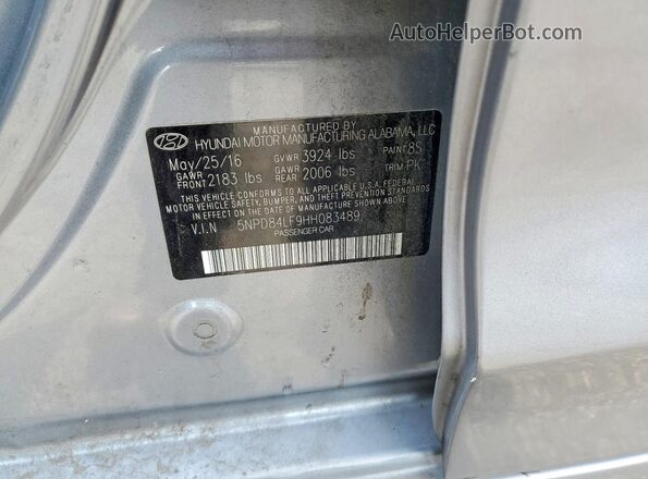 5NPD84LF9HH083489 2017 HYUNDAI ELANTRA Серый Вид подкапотного пространства