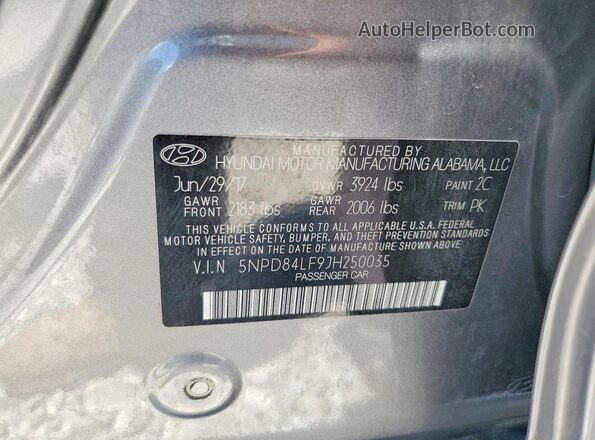 5NPD84LF9JH250035 2018 HYUNDAI ELANTRA Gray Շարժիչի բաժամունքի տեսք