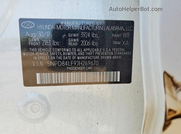 5NPD84LF9JH269670 2018 HYUNDAI ELANTRA White Widok komory silnika