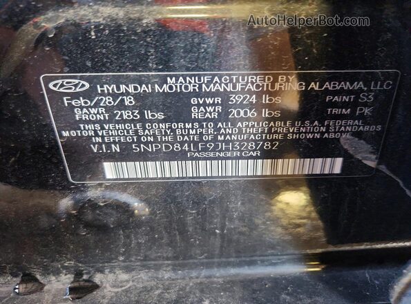 5NPD84LF9JH328782 2018 HYUNDAI ELANTRA Black Vista del compartimento del motor