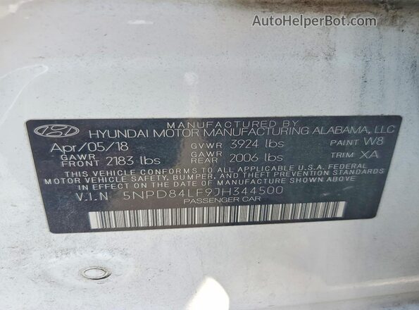 5NPD84LF9JH344500 2018 HYUNDAI ELANTRA White Вид підкапотного простору