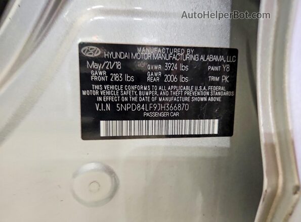 5NPD84LF9JH366870 2018 HYUNDAI ELANTRA Silver VIN sticker view