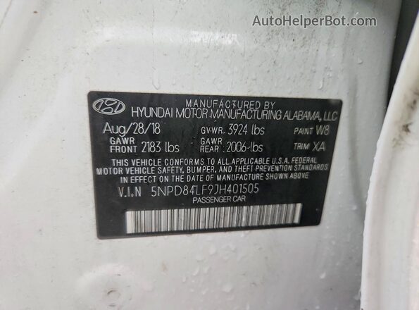 5NPD84LF9JH401505 2018 HYUNDAI ELANTRA White Vista del compartimento del motor