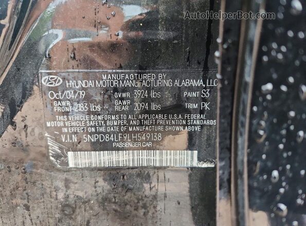 5NPD84LF9LH549138 2020 HYUNDAI ELANTRA Black Vista del compartimento del motor
