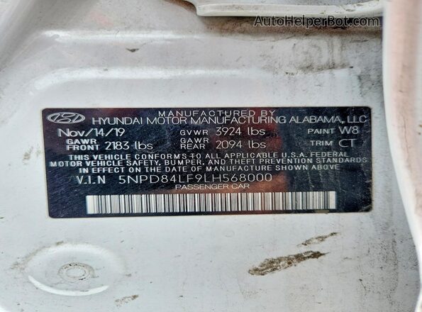 5NPD84LF9LH568000 2020 HYUNDAI ELANTRA White ძრავის განყოფილების ხედი