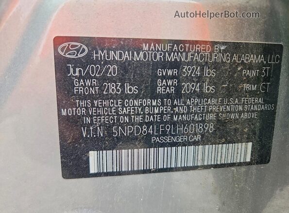 5NPD84LF9LH601898 2020 HYUNDAI ELANTRA Silver ძრავის განყოფილების ხედი