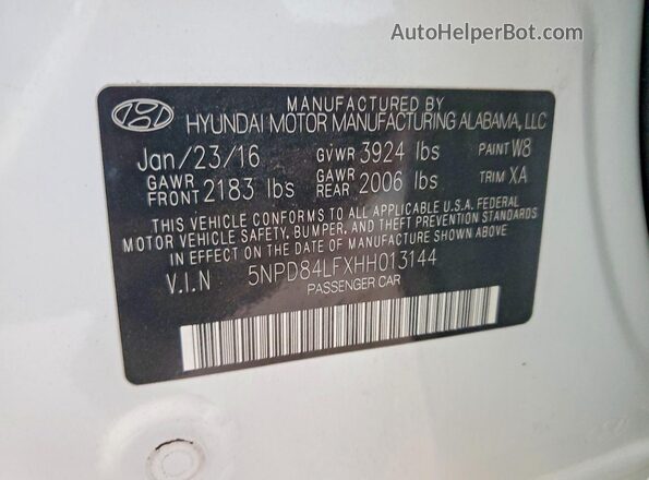 5NPD84LFXHH013144 2017 HYUNDAI ELANTRA White Engine compartment view