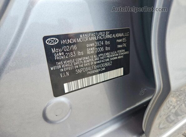 5NPD84LFXHH068662 2017 HYUNDAI ELANTRA Silver Vista del compartimento del motor