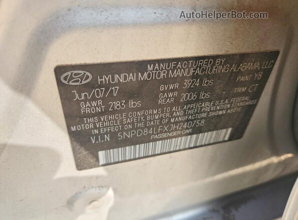 5NPD84LFXJH240758 2018 HYUNDAI ELANTRA Silver ძრავის განყოფილების ხედი