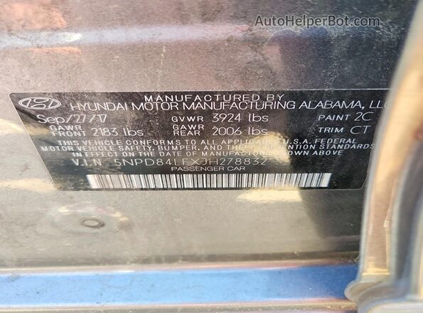 5NPD84LFXJH278832 2018 HYUNDAI ELANTRA Silver Вид підкапотного простору