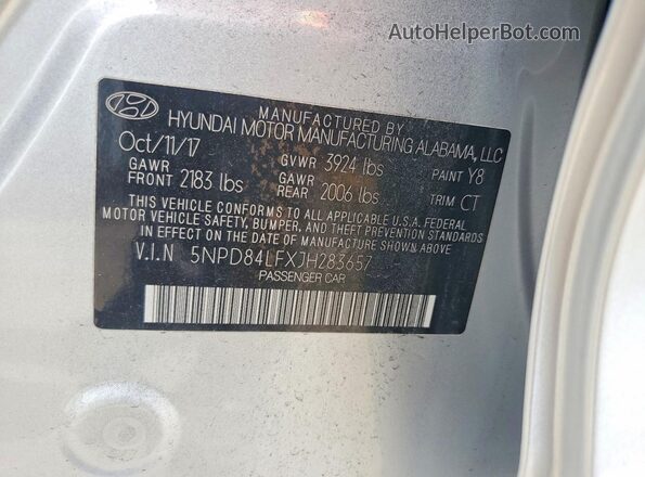 5NPD84LFXJH283657 2018 HYUNDAI ELANTRA Silver Engine compartment view