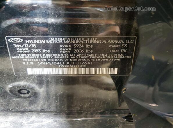 5NPD84LFXJH312641 2018 HYUNDAI ELANTRA Black Engine compartment view