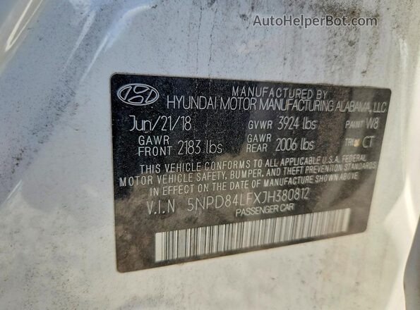 5NPD84LFXJH380812 2018 HYUNDAI ELANTRA White Widok naklejki z numerem VIN