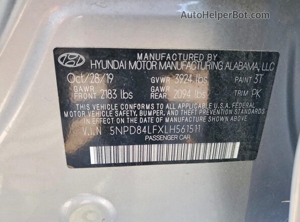 5NPD84LFXLH561511 2020 HYUNDAI ELANTRA Серебряный Вид подкапотного пространства