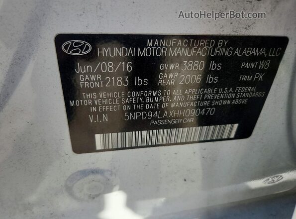 5NPD94LAXHH090470 2017 HYUNDAI ELANTRA White VIN sticker view