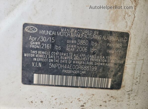 5NPDH4AE0GH688199 2016 HYUNDAI ELANTRA White Вид підкапотного простору