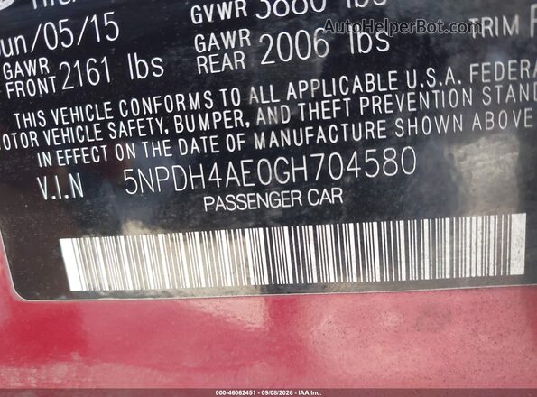 5NPDH4AE0GH704580 2016 HYUNDAI ELANTRA Red Engine compartment view