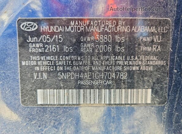 5NPDH4AE1GH704782 2016 HYUNDAI ELANTRA Blue Вид підкапотного простору