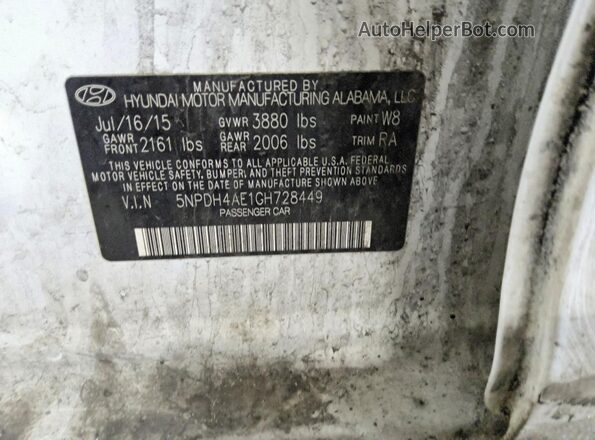5NPDH4AE1GH728449 2016 HYUNDAI ELANTRA White Widok komory silnika