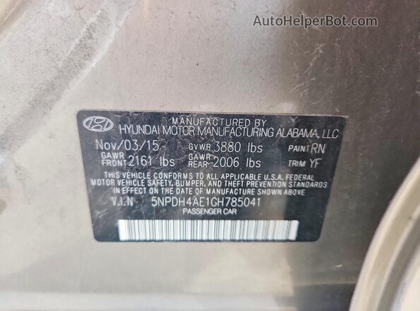 5NPDH4AE1GH785041 2016 HYUNDAI ELANTRA Brown Widok komory silnika