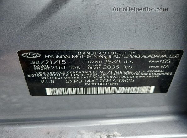 5NPDH4AE2GH730825 2016 HYUNDAI ELANTRA Gray Vista del compartimento del motor