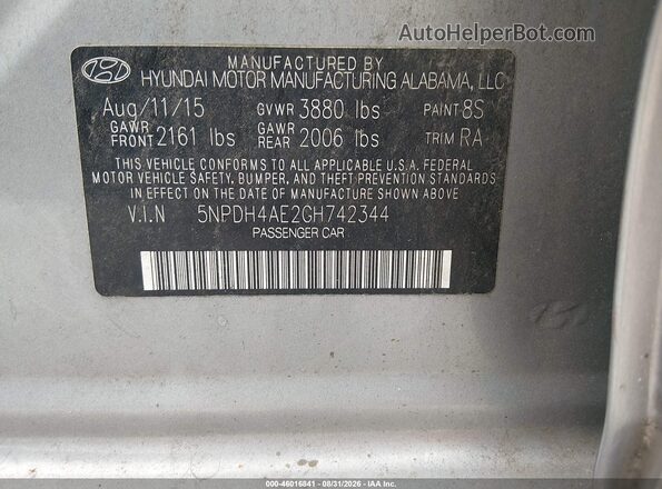 5NPDH4AE2GH742344 2016 HYUNDAI ELANTRA Gray Вид підкапотного простору