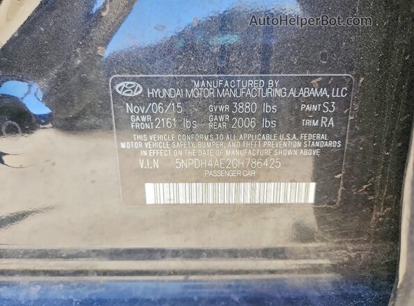 5NPDH4AE2GH786425 2016 HYUNDAI ELANTRA Black Widok komory silnika
