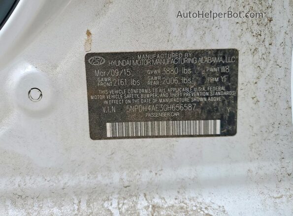 5NPDH4AE3GH656587 2016 HYUNDAI ELANTRA White Widok komory silnika