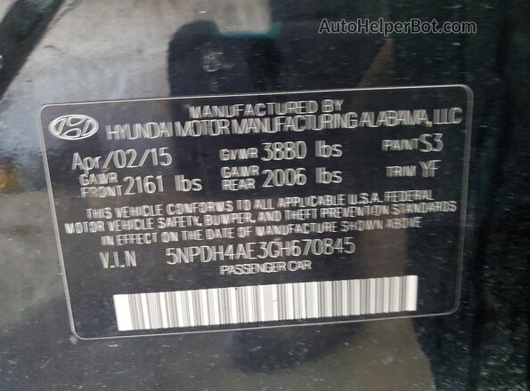 5NPDH4AE3GH670845 2016 HYUNDAI ELANTRA Black Engine compartment view