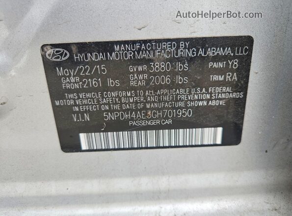 5NPDH4AE3GH701950 2016 HYUNDAI ELANTRA Silver Widok komory silnika