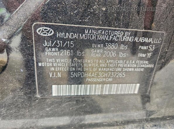 5NPDH4AE3GH737265 2016 HYUNDAI ELANTRA Gray Շարժիչի բաժամունքի տեսք