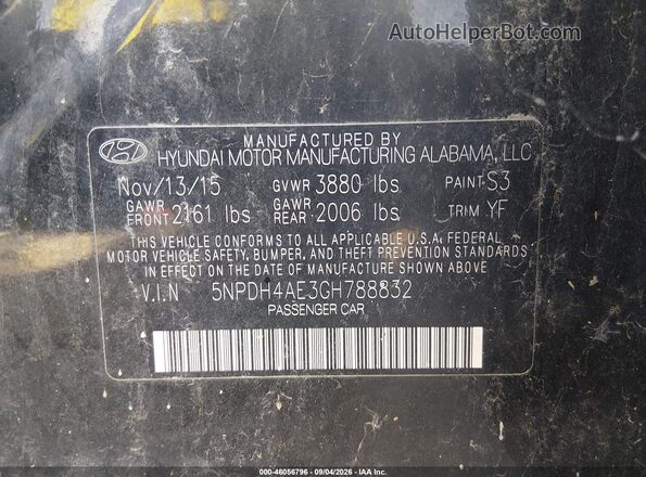 5NPDH4AE3GH788832 2016 HYUNDAI ELANTRA Черный Вид подкапотного пространства