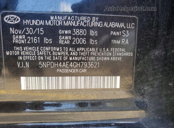 5NPDH4AE4GH793621 2016 HYUNDAI ELANTRA Black Շարժիչի բաժամունքի տեսք