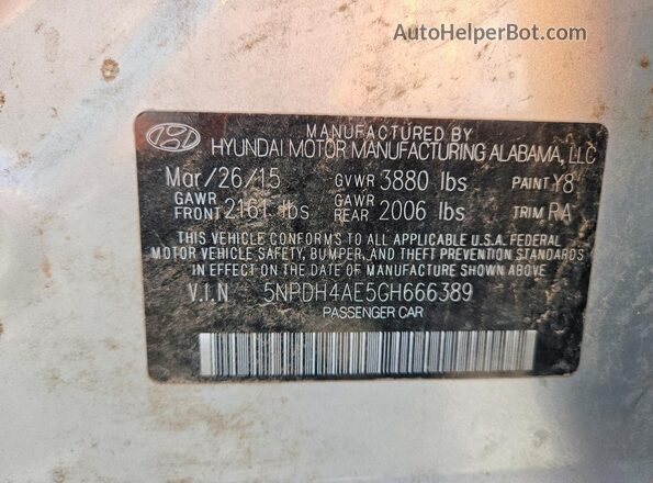 5NPDH4AE5GH666389 2016 HYUNDAI ELANTRA Silver Շարժիչի բաժամունքի տեսք
