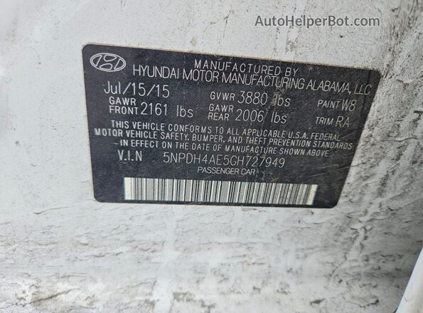 5NPDH4AE5GH727949 2016 HYUNDAI ELANTRA Белый Вид подкапотного пространства