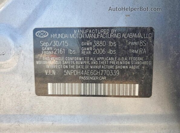 5NPDH4AE6GH770339 2016 HYUNDAI ELANTRA Silver Widok komory silnika