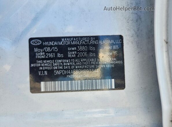 5NPDH4AE8GH693344 2016 HYUNDAI ELANTRA White Вид наклейки з VIN-кодом