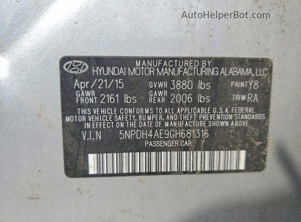 5NPDH4AE9GH681316 2016 HYUNDAI ELANTRA Silver Շարժիչի բաժամունքի տեսք