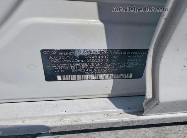 5NPE24AF0HH474104 2017 HYUNDAI SONATA White Вид підкапотного простору