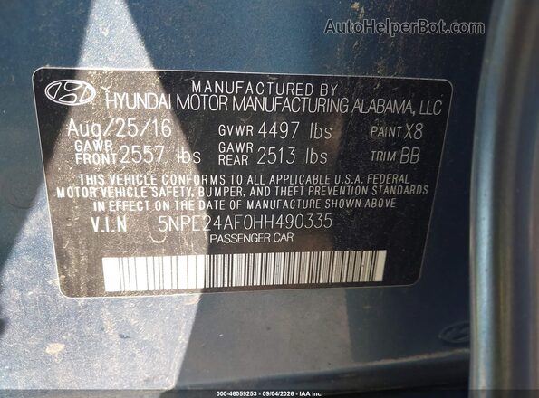 5NPE24AF0HH490335 2017 HYUNDAI SONATA Light Blue Engine compartment view