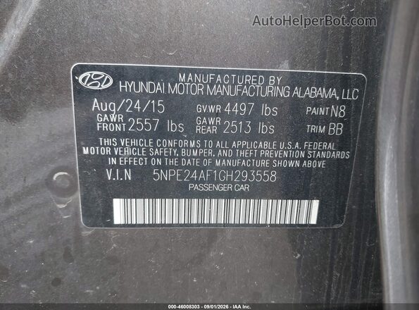 5NPE24AF1GH293558 2016 HYUNDAI SONATA Brown Widok komory silnika