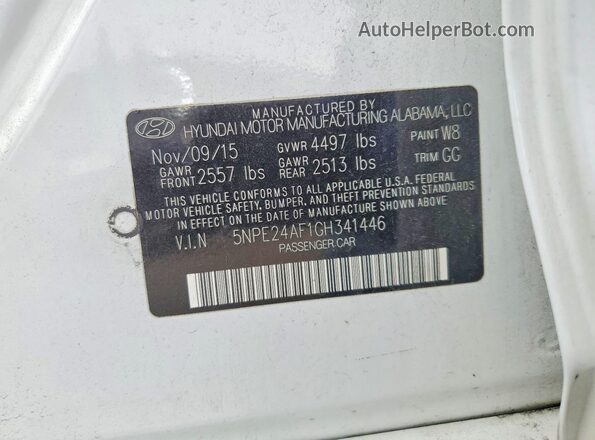 5NPE24AF1GH341446 2016 HYUNDAI SONATA White Widok komory silnika